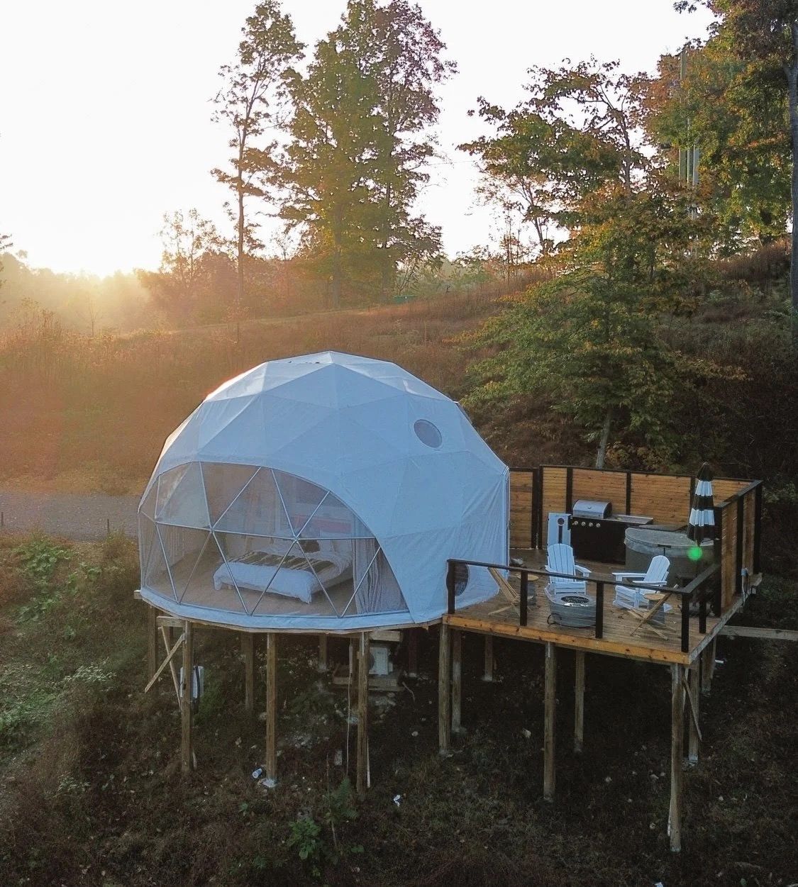 Geodesic dome with panoramic mountain views at Short Mountain Holiday